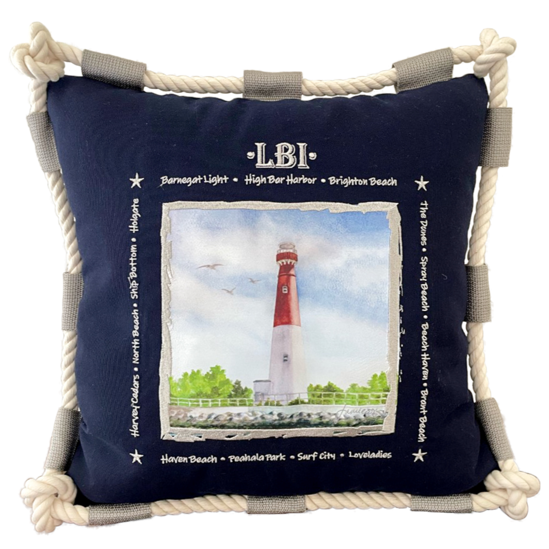 LBI Navy Pillow- Indoor/ Outdoor 16"x16"