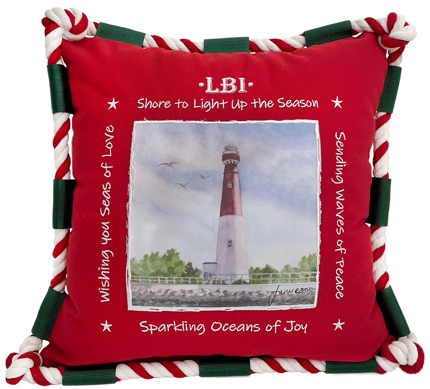 LBI Holiday Pillow- Red 16"x16"