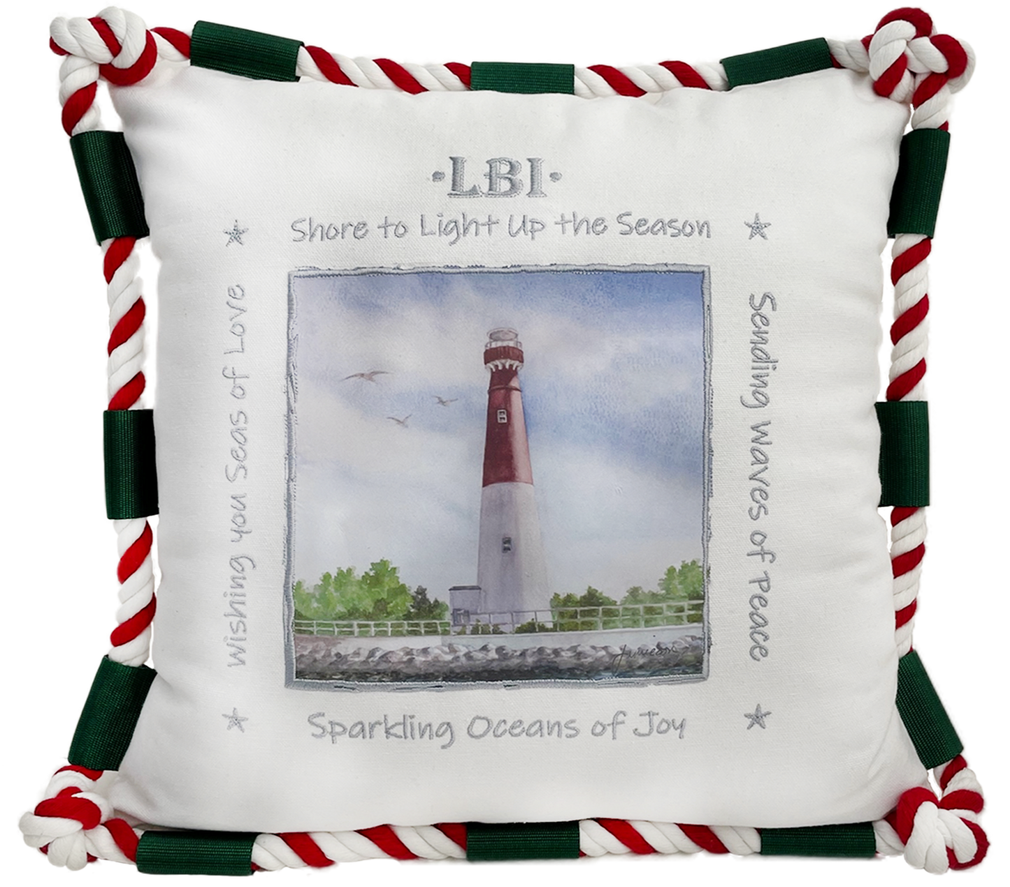 LBI Holiday Pillow- White 16"x16"