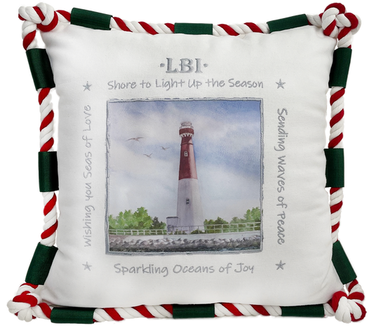 LBI Holiday Pillow- White 16"x16"
