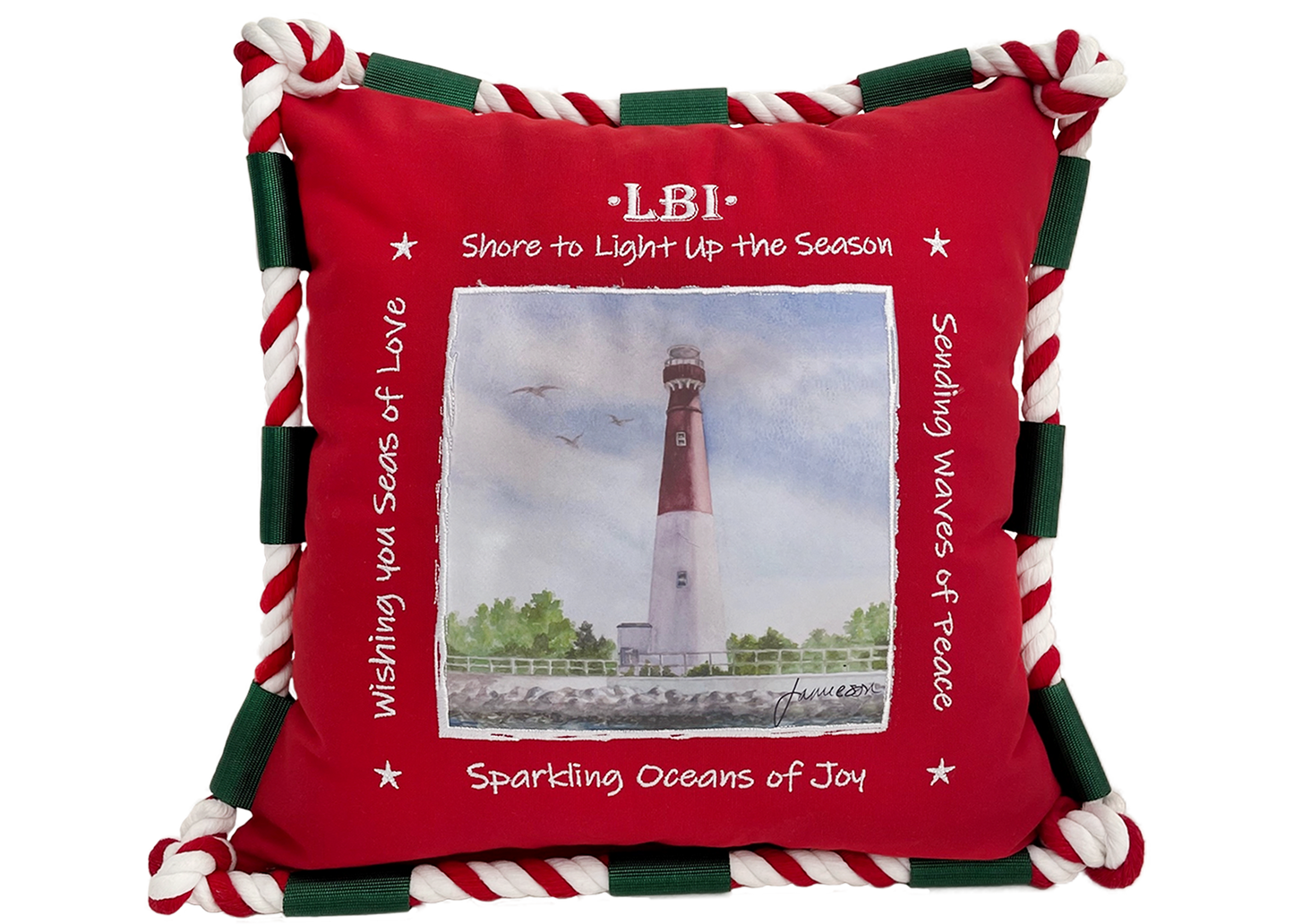 LBI Holiday Pillow- Red 16"x16"- Free Shipping