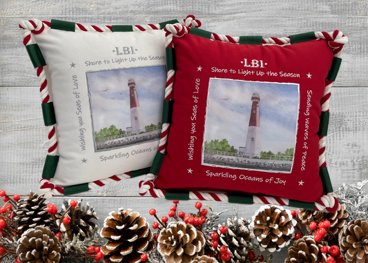 LBI Holiday Pillows- White and Red 16"x16"- Free Shipping