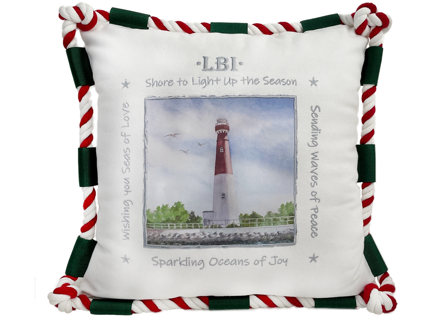 LBI Holiday Pillow- White 16"x16"- Free Shipping