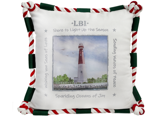 LBI Holiday Pillow- White 16"x16"- Free Shipping